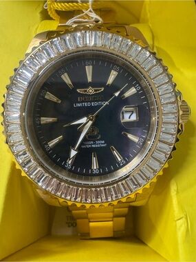 #164 Invicta Gold and Black Men's Dress Watch with Crystal Bezel special edition